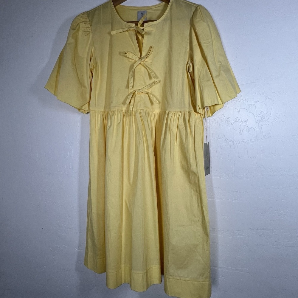 Joie Dress cotton tie front babydoll puff sleeve XS Butter Yellow Woman's